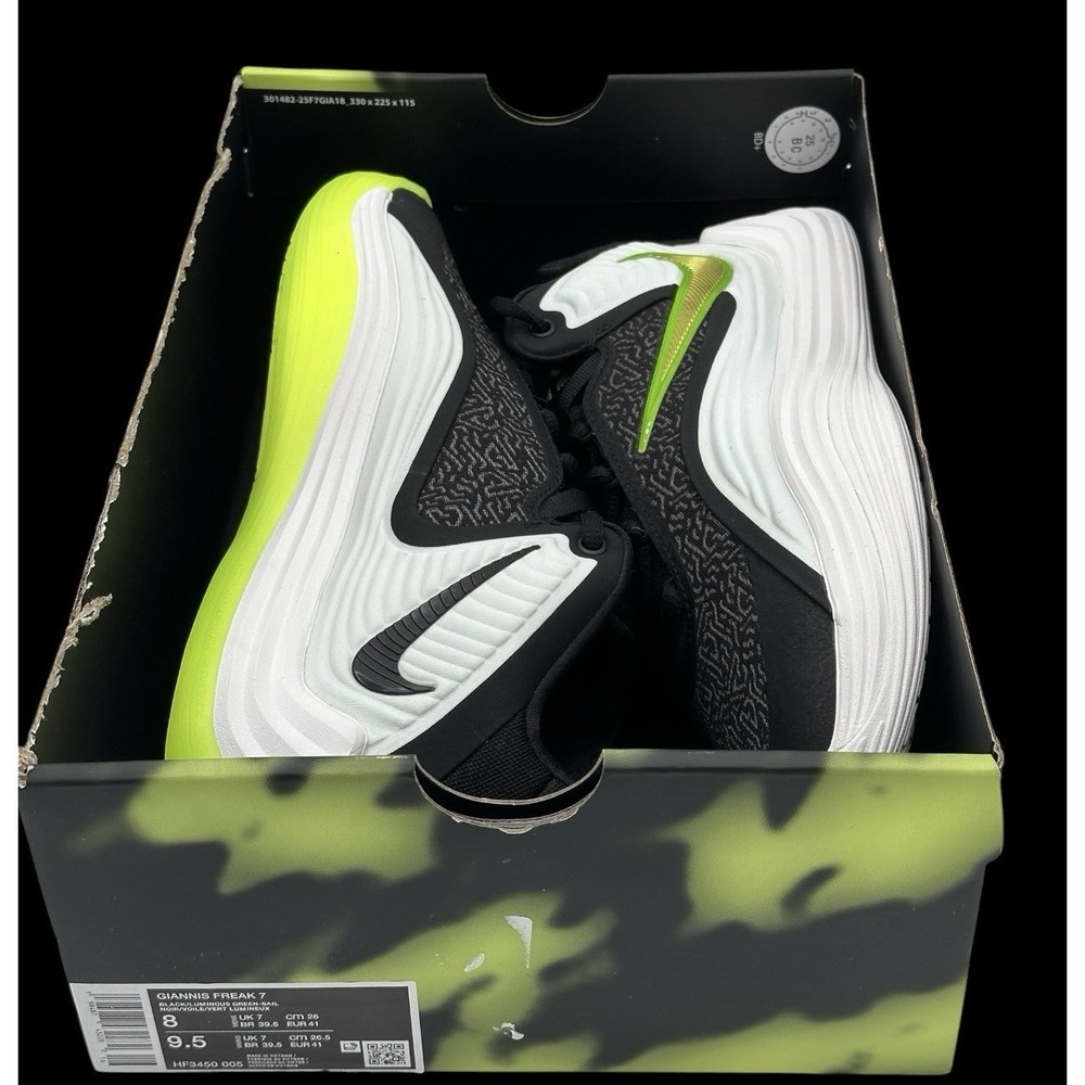 Nike Giannis Freak 7 Double Take M8 W9.5 Black Green Shoes HF3450-005